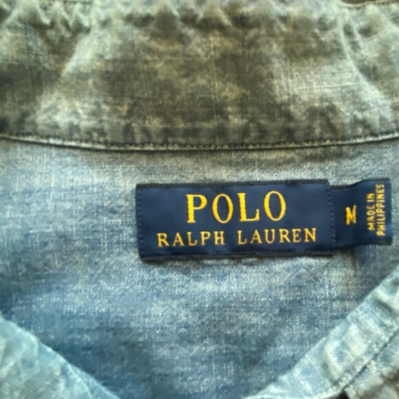 Ralph Lauren Vintage Men's Indigo Denim Workshirt With Eagle & Flag On Back - Picture 6 of 16